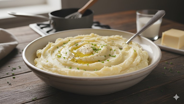 Fluffy Garlicky Vegan Mashed Potatoes recipe photo