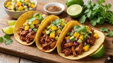 Spiced Jackfruit & Mango-Avocado Vegan Tacos
